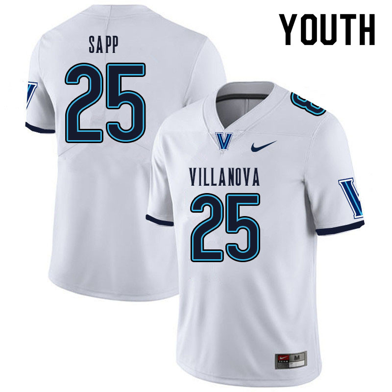 Youth #25 Christian Sapp Villanova Wildcats College Football Jerseys Sale-White - Click Image to Close